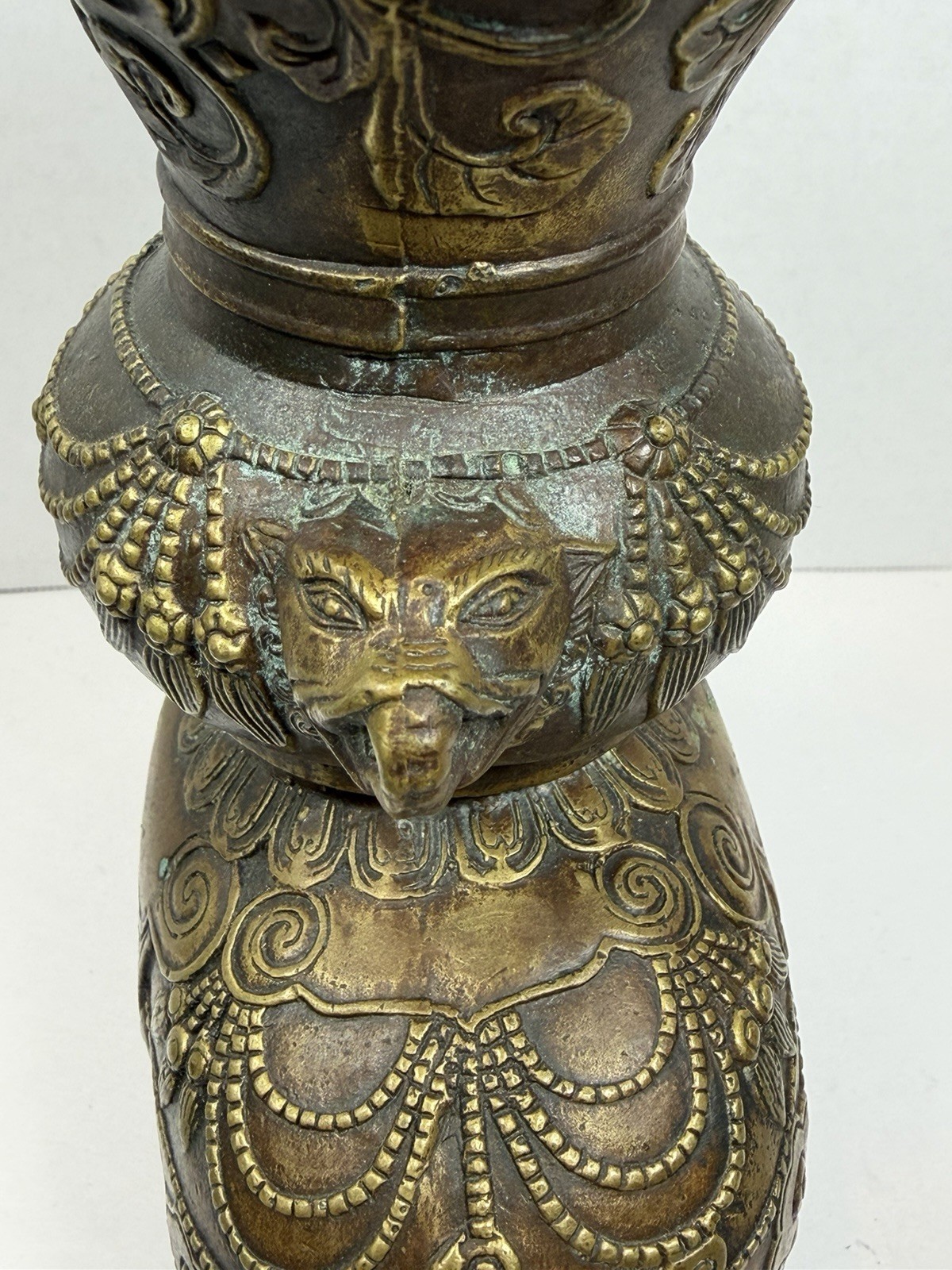 Vintage Chinese Bronze Elephant Censer Incense Burner Vase 7.5” Tall Heavy