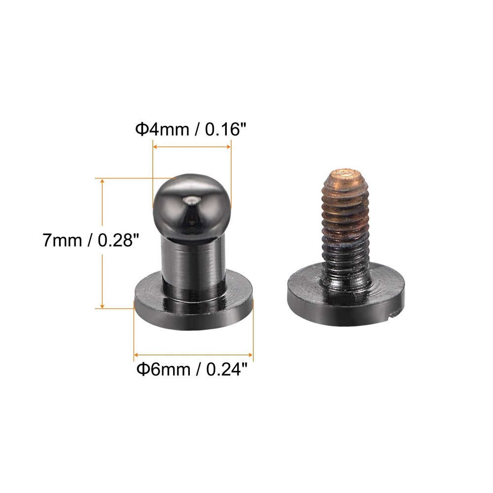 5 Set 4mm Solid Brass Round Head Lock Screw Rivets Pin Fixing, Black