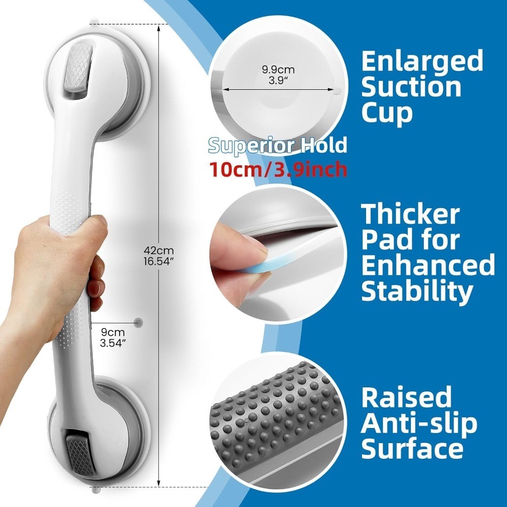 Bathroom Grab Bar 2Pack, 17in Suction Cup Shower Handle for Elderly