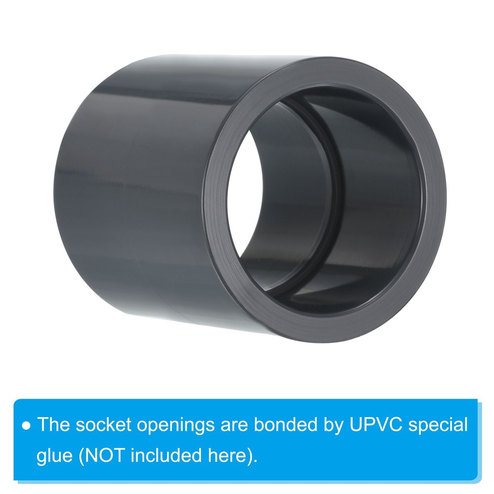 UPVC Pipe Fitting 32mm Socket, 2 Pack Straight Coupling, Dark Grey