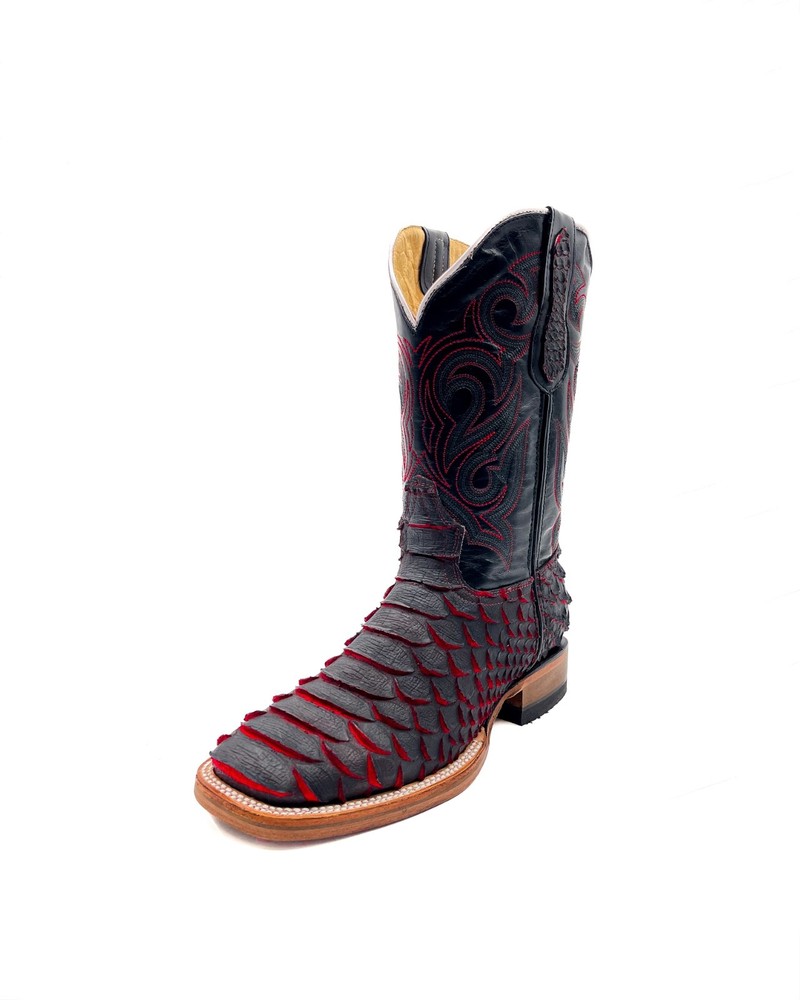 MEN'S COWBOY BOOTS RODEO WESTERN VAQUERAS PYTHON PRINT BLACK MATE SQUARE TOE