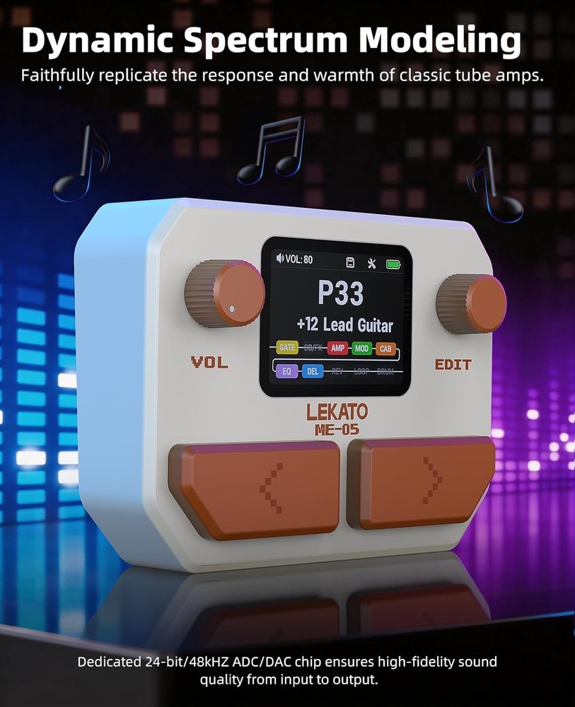 LEKATO ME-05 Guitar Processor Amp Cab Sim Bluetooth 24-bit USB Audio Interface