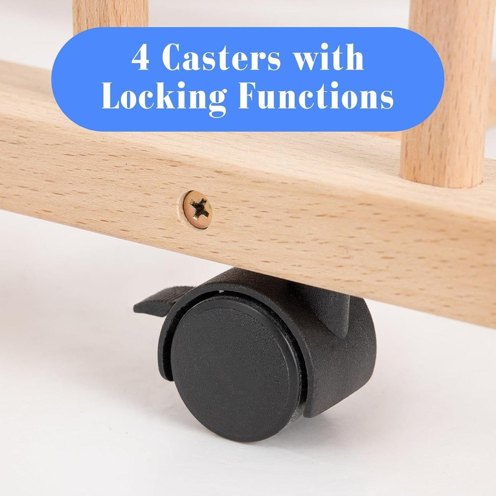 Large Art Drying Rack with Four Caster Wheels and Handle - Solid Wooden Canva...