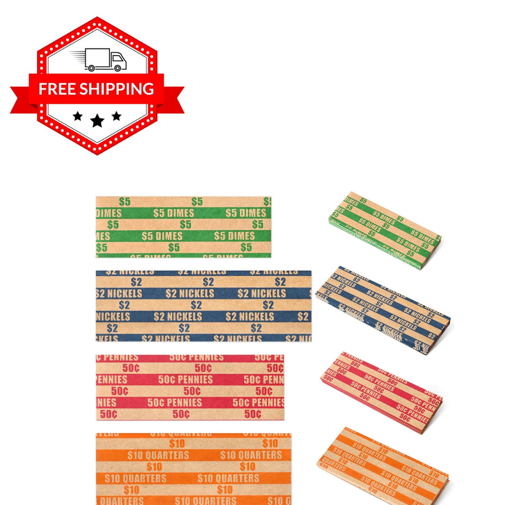 100 Pcs Assorted Packed Flat Stripped Coin Wrappers Coin Rolls Wrapper Quarters