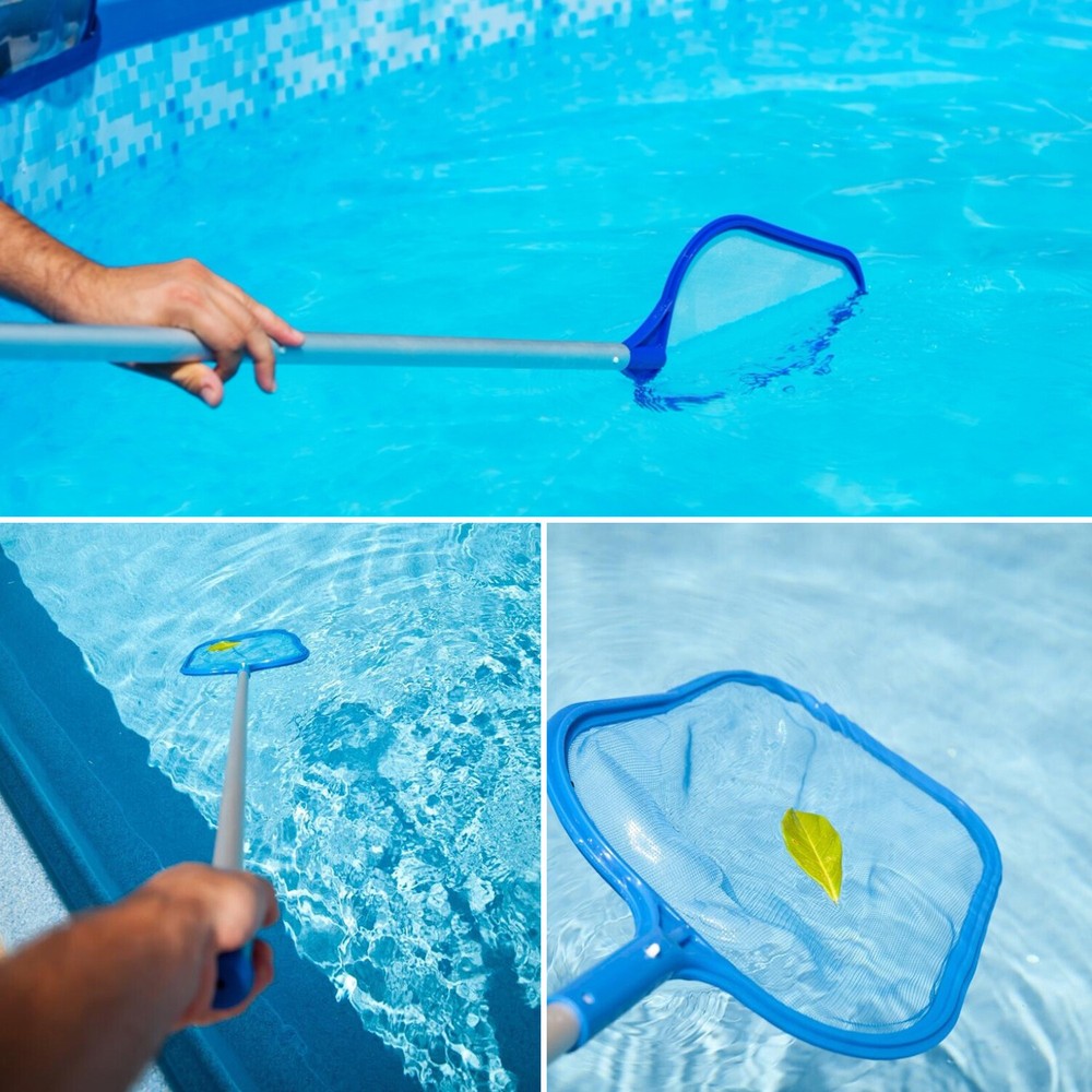 Pool Cleaning Tool Leaf Skimmer Flat Deep Bag Rake Net Leaves Mesh Pole Net Kits