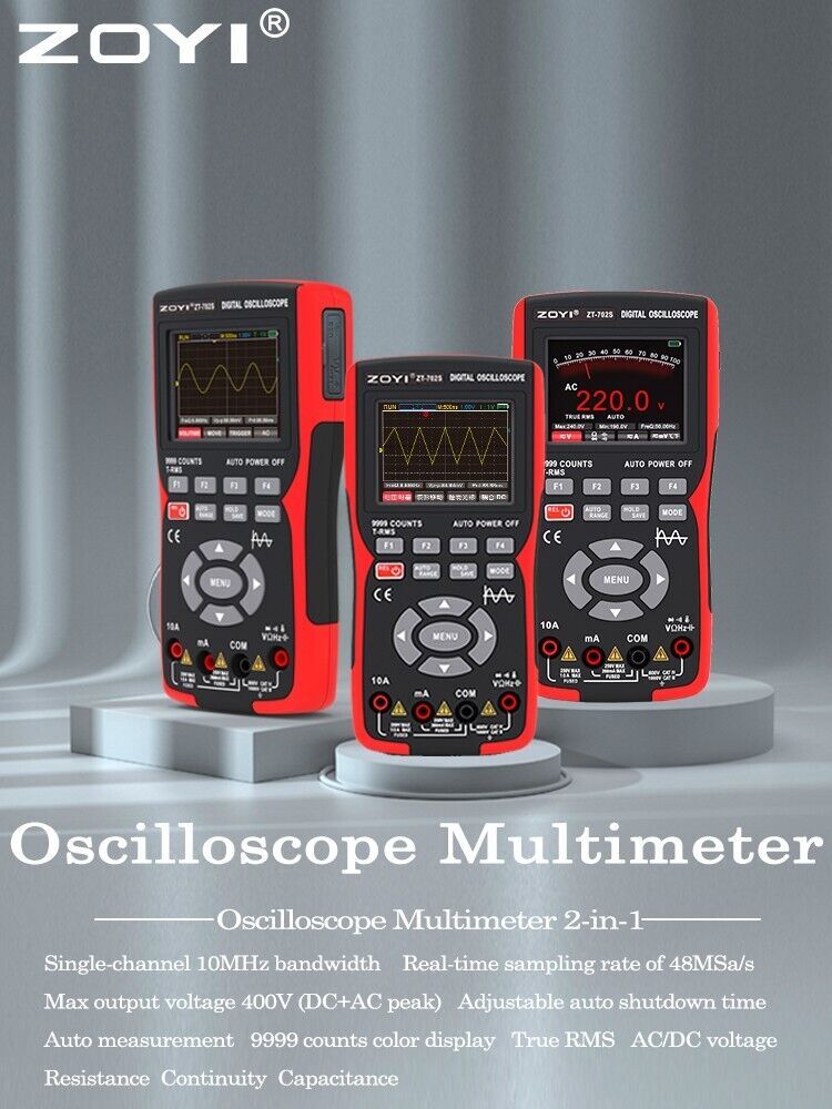 2 IN 1 Digital Oscilloscope Multimeter 9999 Counts 48M/S Waveform Data Storage