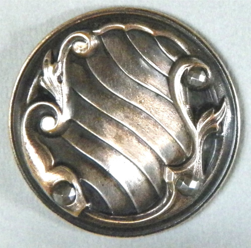 Bb Elegant! Silvered Brass Antique BUTTON Steel Trim Rococo Large