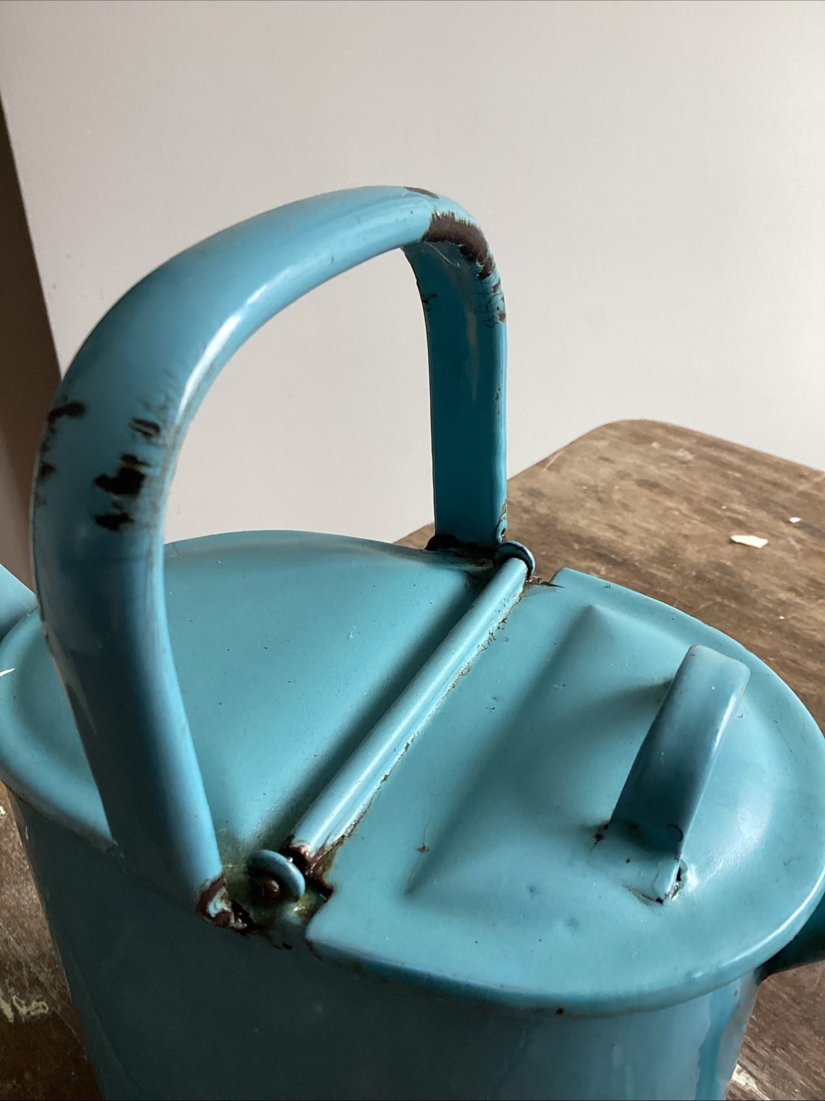 Antique Light Blue Enamel Ware Watering Can c1900 European Vintage