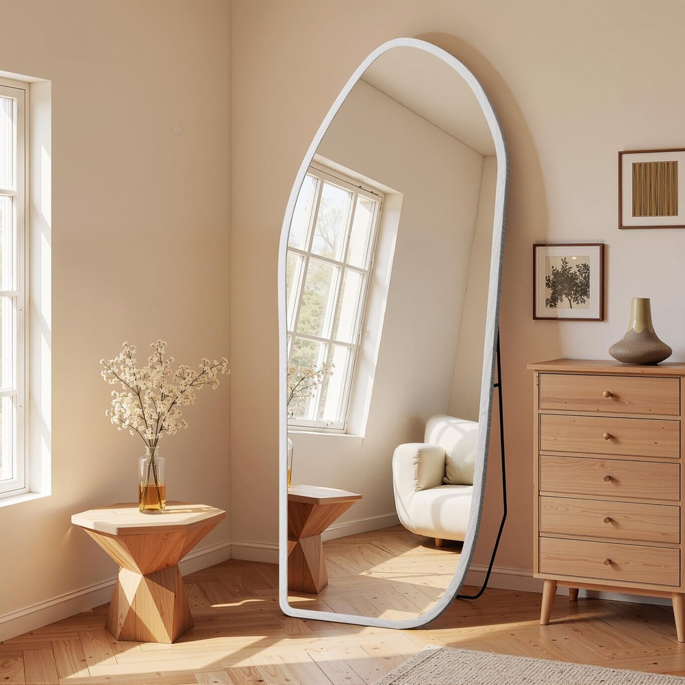 Full Length Mirror, Oversized Floor Mirror with Solid Wood Frame, Large Stand...