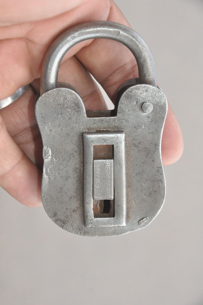 Vintage Iron Handcrafted Unique Shape Flat German Padlock