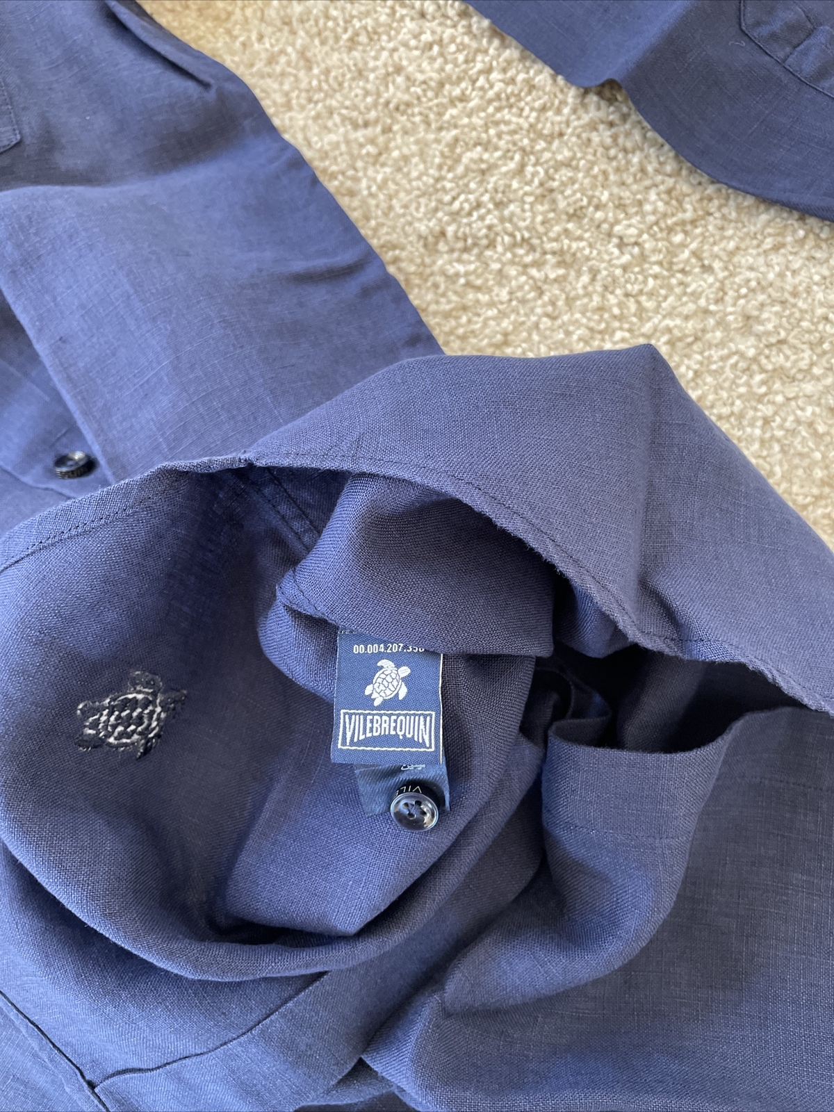 NWT Authentic Vilebrequin Long Sleeve Shirt - 100% Linen - BOYS - 8 Years - BLUE