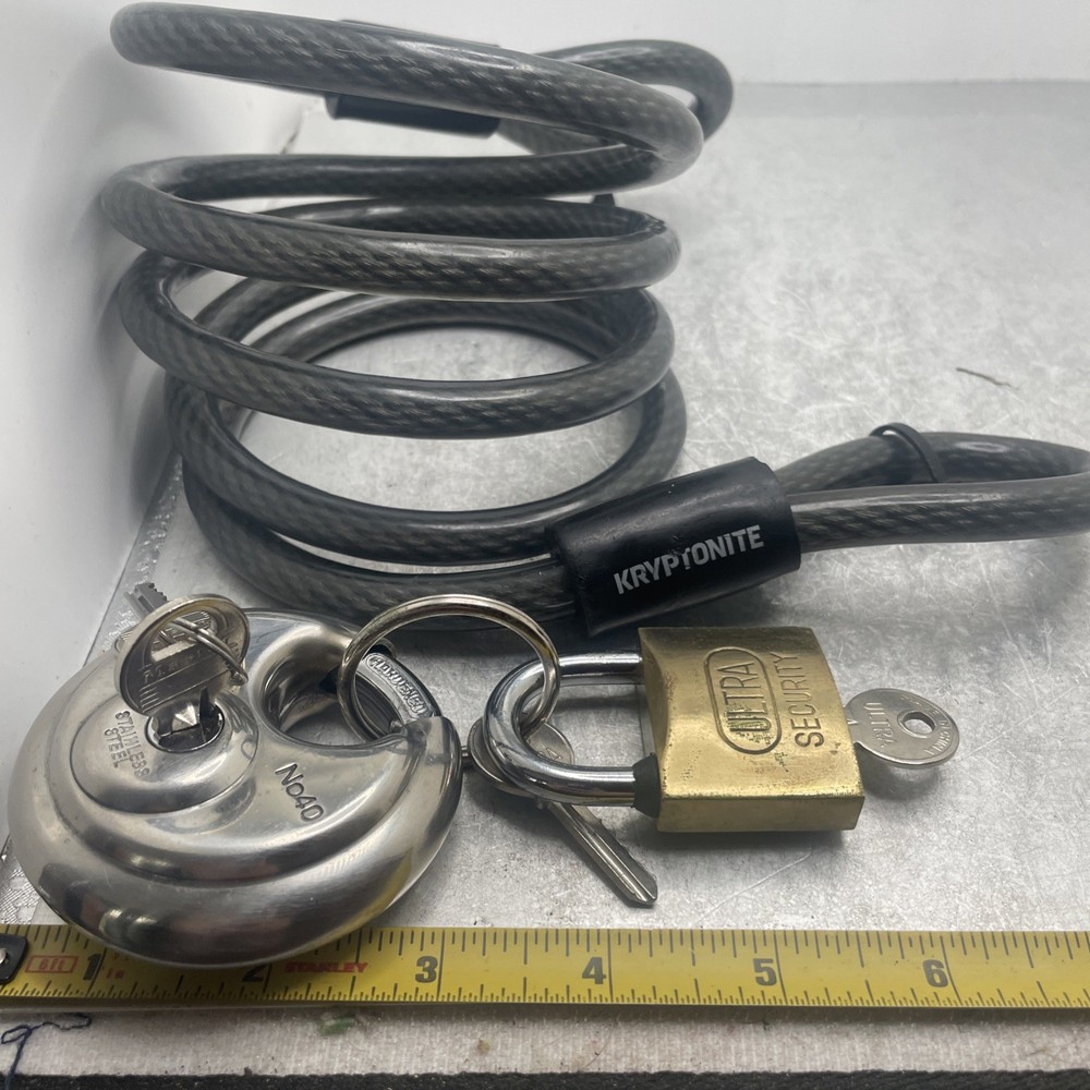 Kryptonite Security Cable With Locks And Keys Master Lock & Ultra Lock Bike