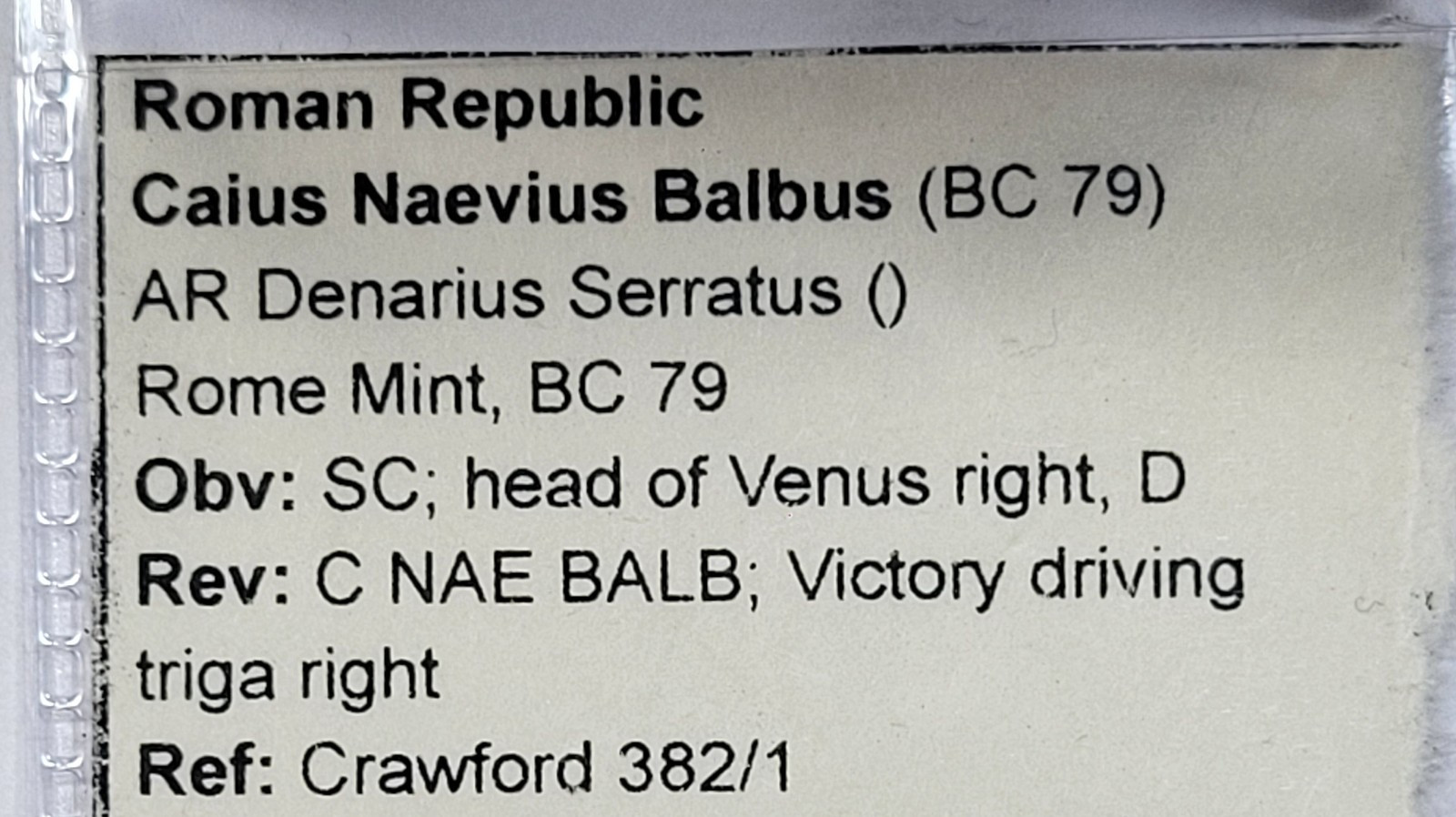 ROMAN REPUBLIC AR Denarius 79 BC Caius Naevius Balbus Venus Head Right *M689