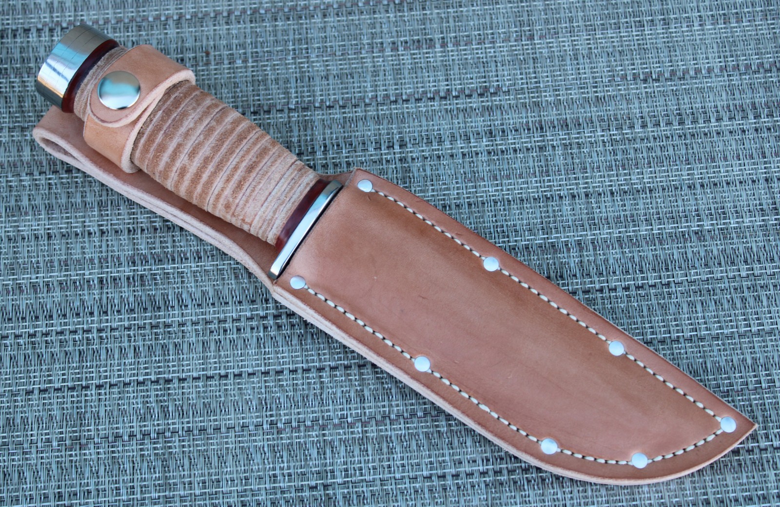 BGCK&T Custom Cattaraugus 225-Q Knife With New Leather Handle Sheath Full Blade