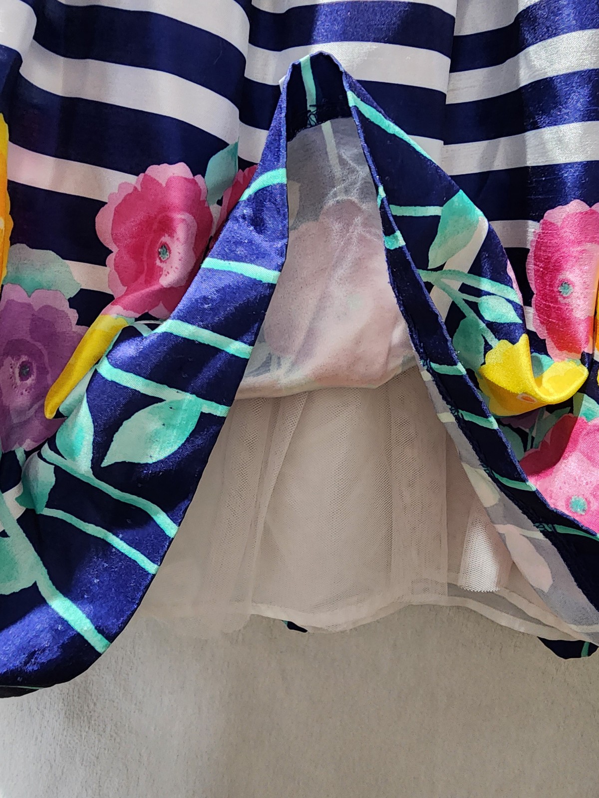 George girls 10 Blue and white striped/polka dot/floral sleeveless dress.