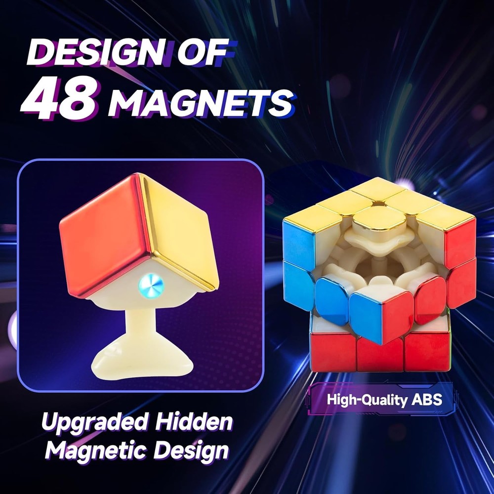 Speed Cube 3x3, Metallic Magic Cube 2025, Magnetic Reflective Mirror Cube, Stick