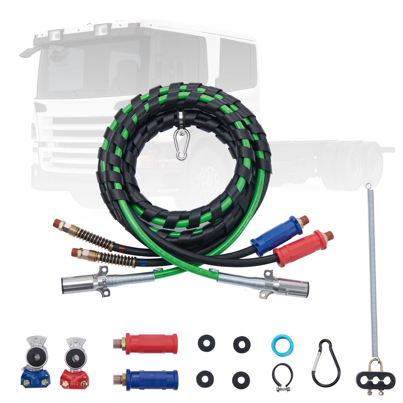 12FT 3-in-1 Semi Truck Air Lines Kit with 2PCS Glad Hands and Handles