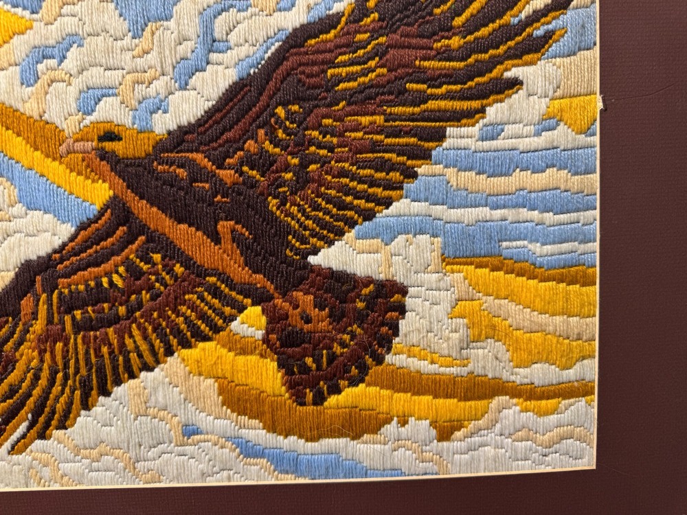 Large Vintage Needlepoint "An Eagle In Flight" - Framed