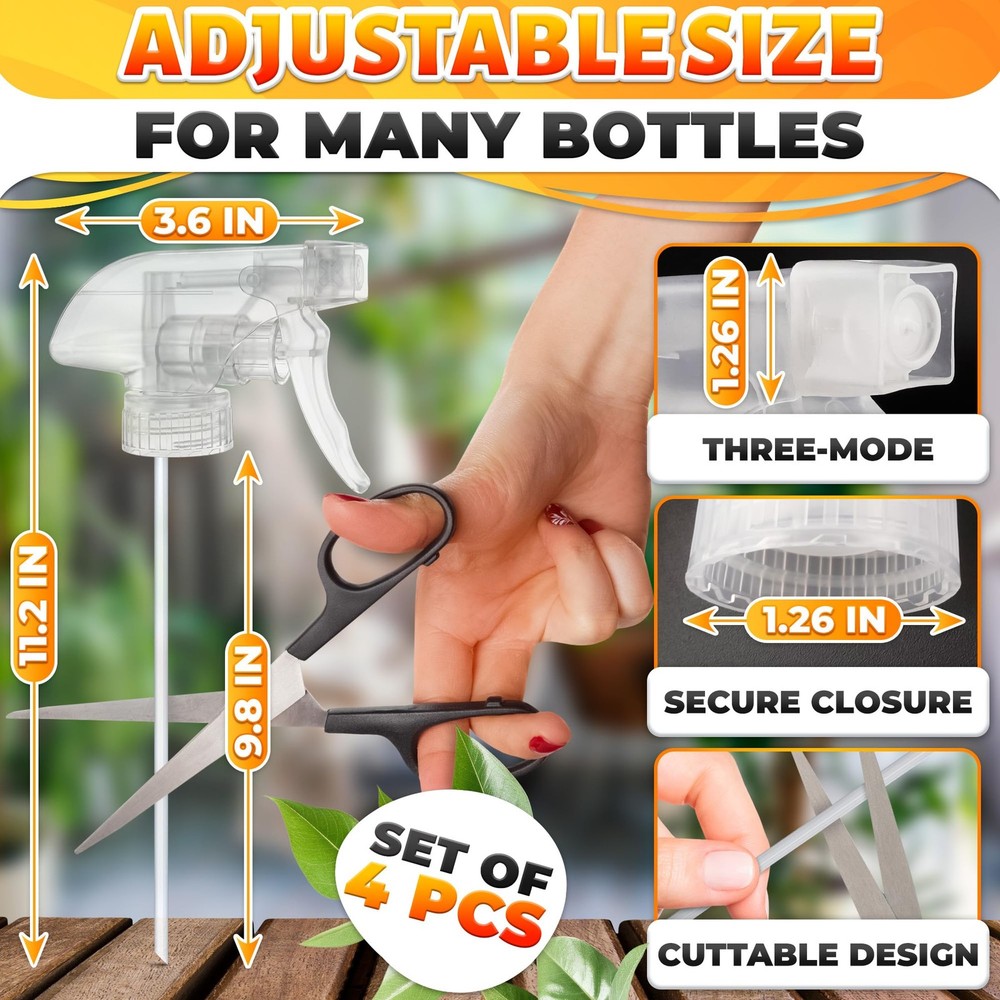 4 Pack Spray Bottle Nozzle Replacement – Adjustable Length Mist 4 Pack, Clear