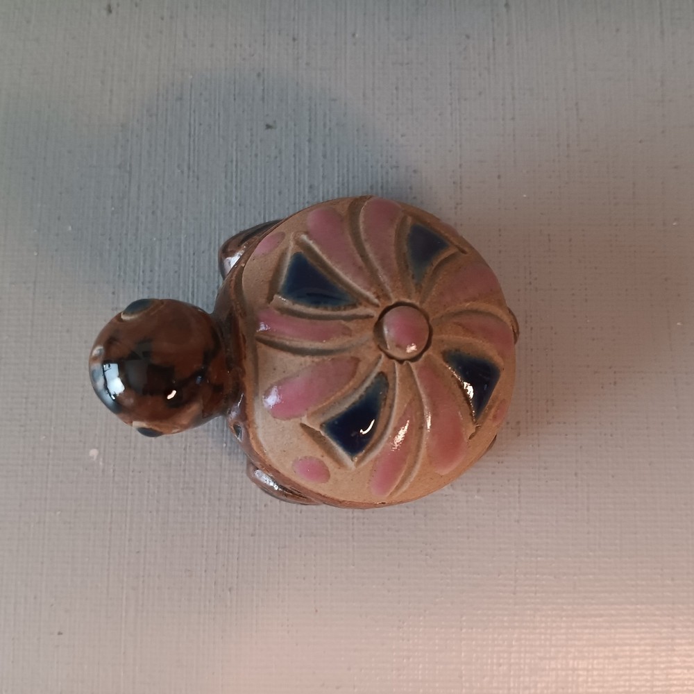 Turtle Figurine Small Embellished Shell Ceramic Pottery Glazed