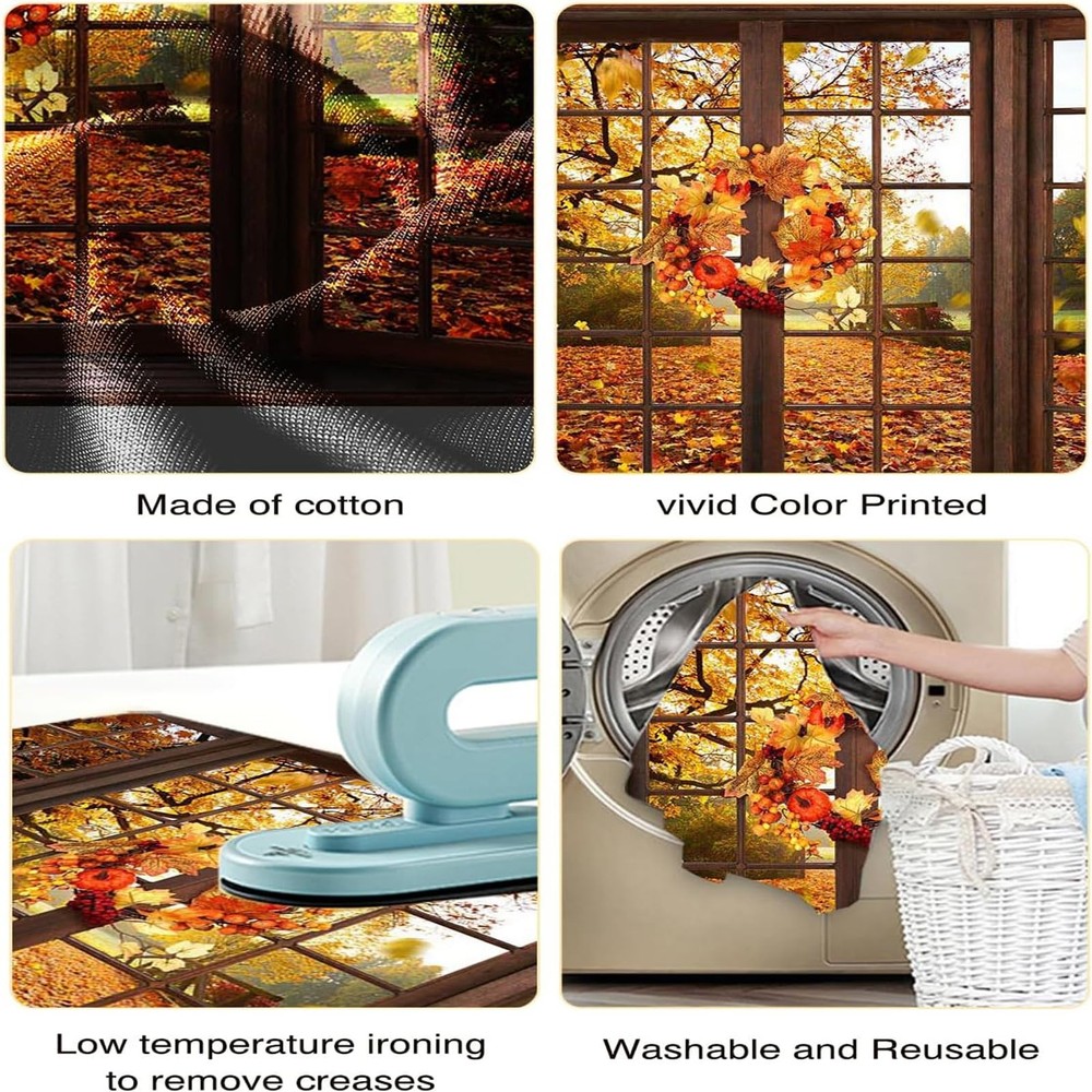 7x5ft Fall Backdrop Window Maple Leaves Fall Forest Photography Backdrop Autu...