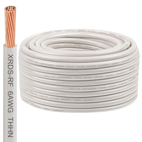 6AWG THHN Electrical Wire 100FT – Stranded Bare Copper Conductor with White