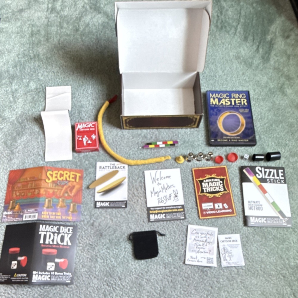 Magic Makers Magic Tricks Box Set Dice Cups Ring Master Sizzle Stick