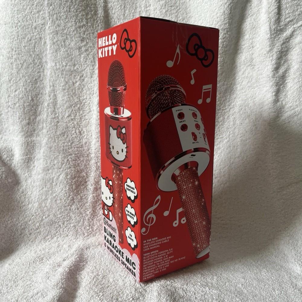 Hello Kitty Bluetooth Karaoke Microphone & Wireless Speaker USB Charging Red NIB
