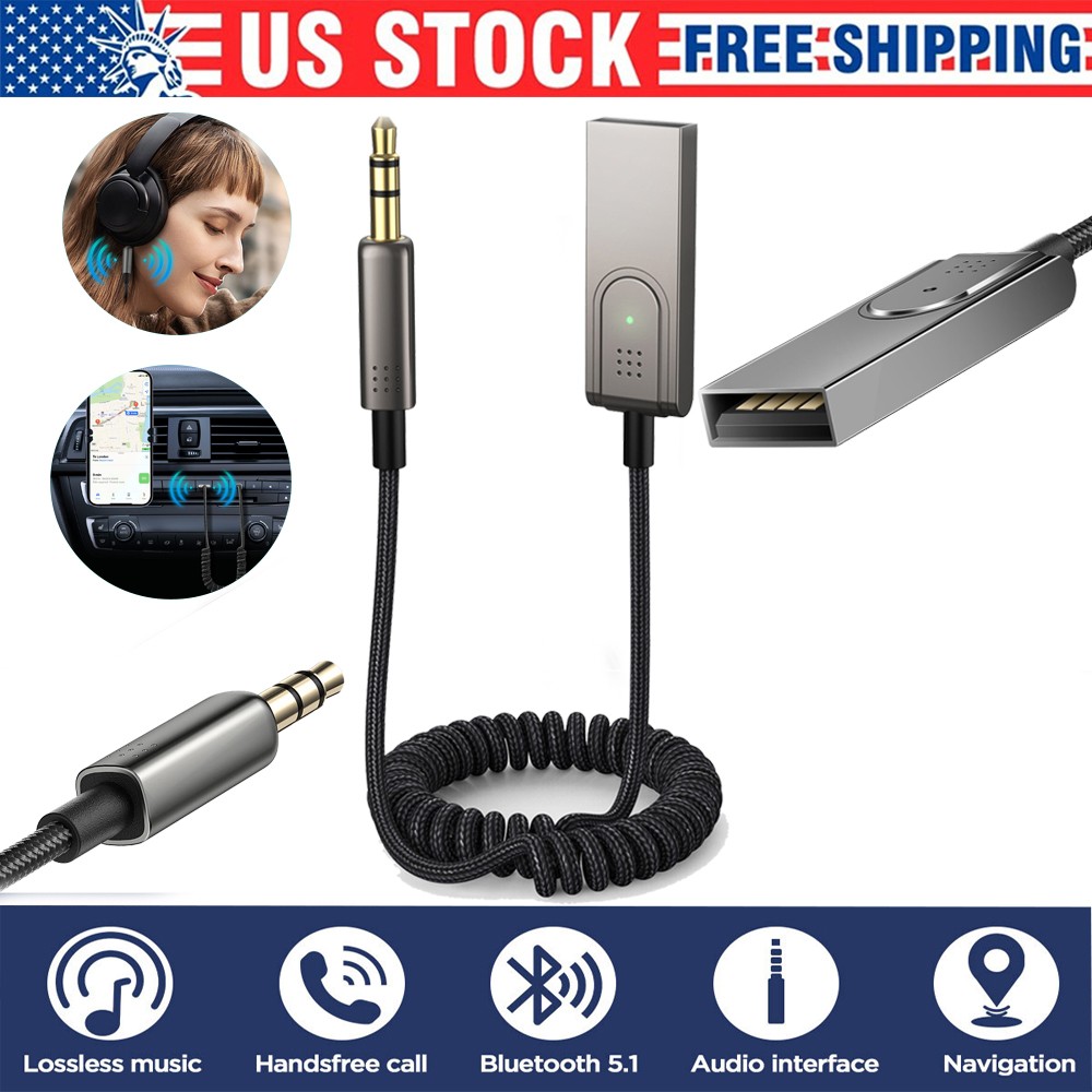 Aux to Bluetooth 5.1 Adapter 3.5mm Bluetooth Receiver Microphone for Car