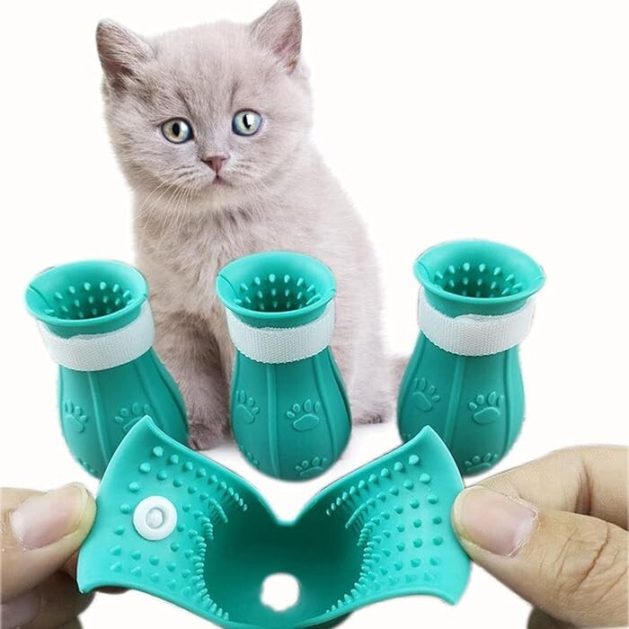 Tmsuxin Silicone cat boots Anit- scratch bathing adjustable NEW Protective