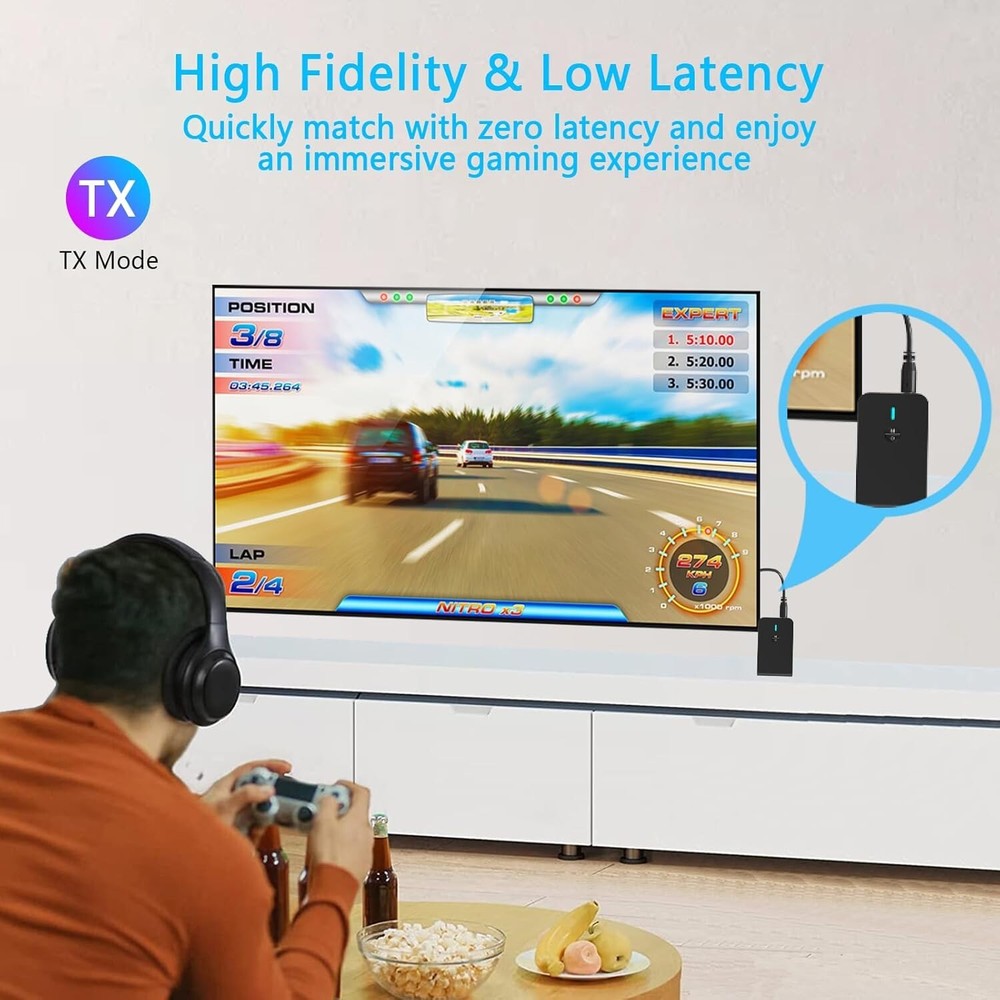 Bluetooth 5.3 Transmitter Receiver for TV and Wireless Headphones, 2-in-1 Blu...