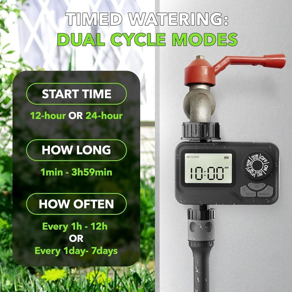 Versatile Programmable Hose Timer with Rain Delay - Easy Automatic Irrigation