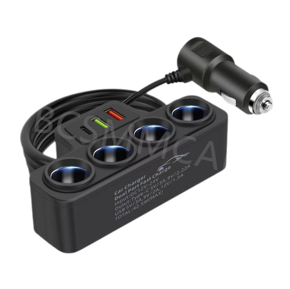 4 Way Car Cigarette Lighter Adapter QC3.0 Quick Charger Socket Splitter Outlet
