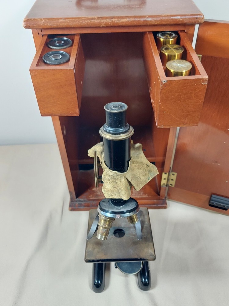 Antique 1915 Bausch&Lomb Optical Microscope With Box
