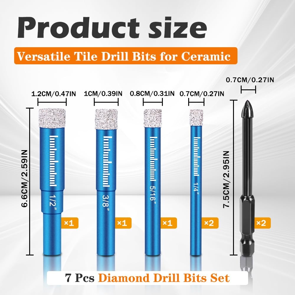 7 PCs Diamond Drill Bits Set, Versatile Tile for Ceramic Glass...