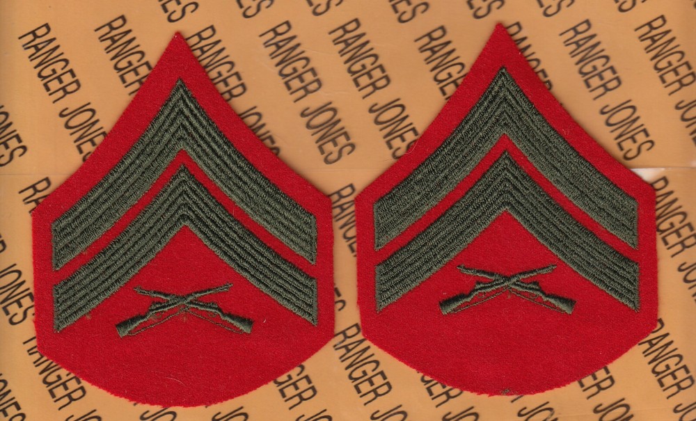 USMC Marine Corps Corporal E-4 rank 4.75" patch set c/e T