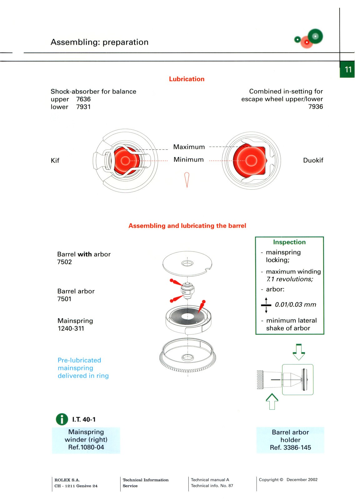 ROLEX MANUAL 2010 A TECHNICAL SERVICE CATALOG INFO SERVICE SPARE PART TECHNICAL