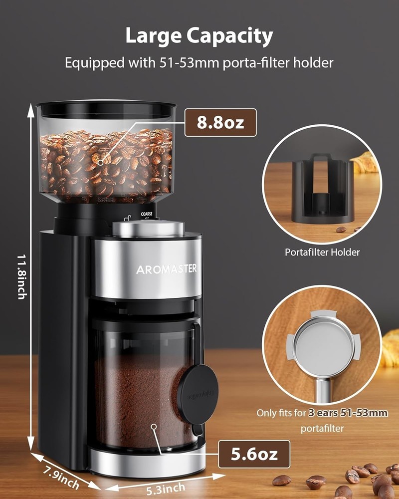 Conical Burr Coffee Grinder with 25 Grind Settings,Adjustable 2-12 Cups Timer...