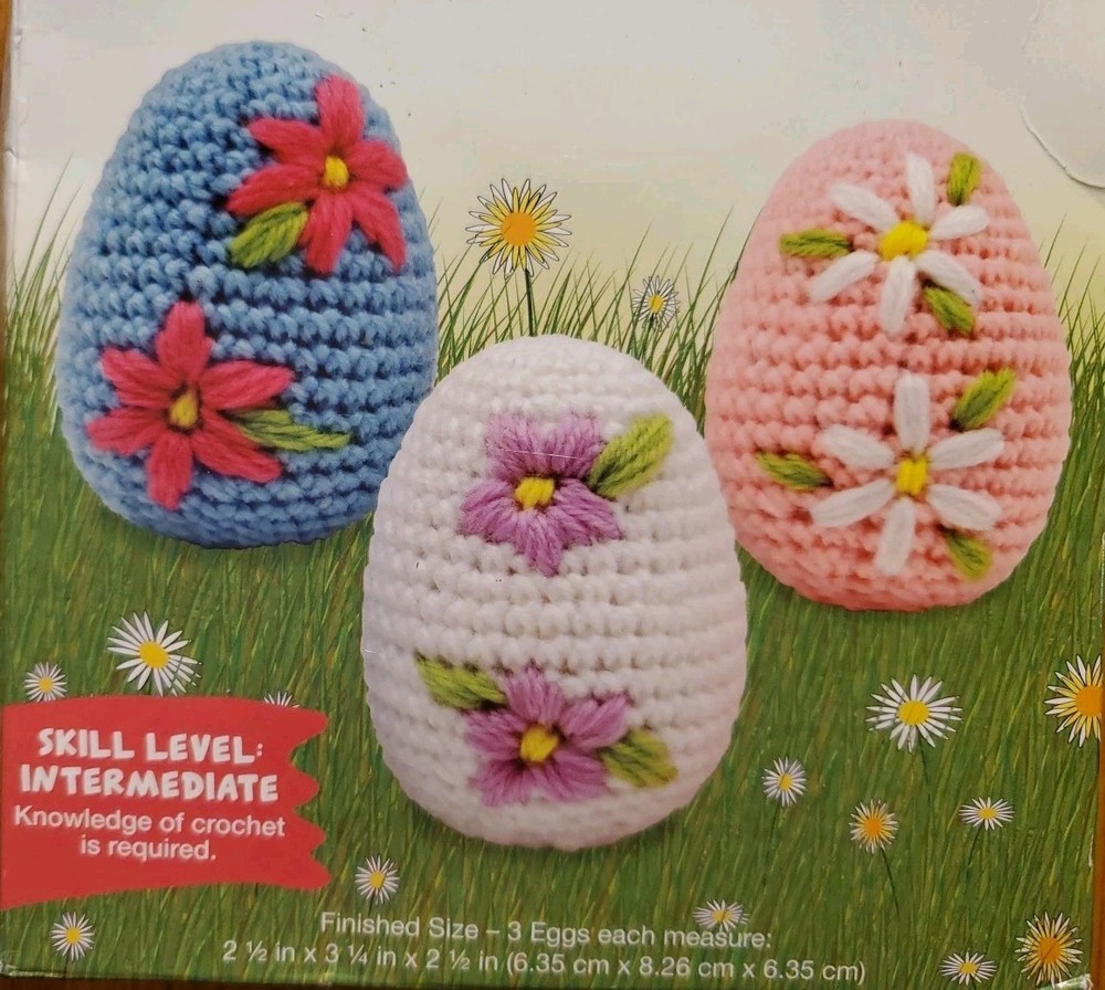 Needle Creations Complete Crochet Kit DIY Floral Easter Eggs (3pk) Intermediate