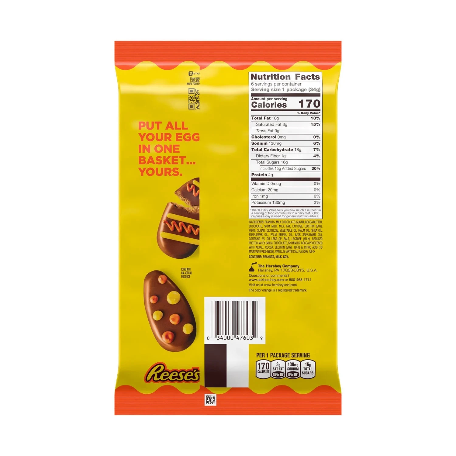 Reese's Milk Chocolate Peanut Butter Eggs Easter Candy Basket Stuffers, Packs 1.