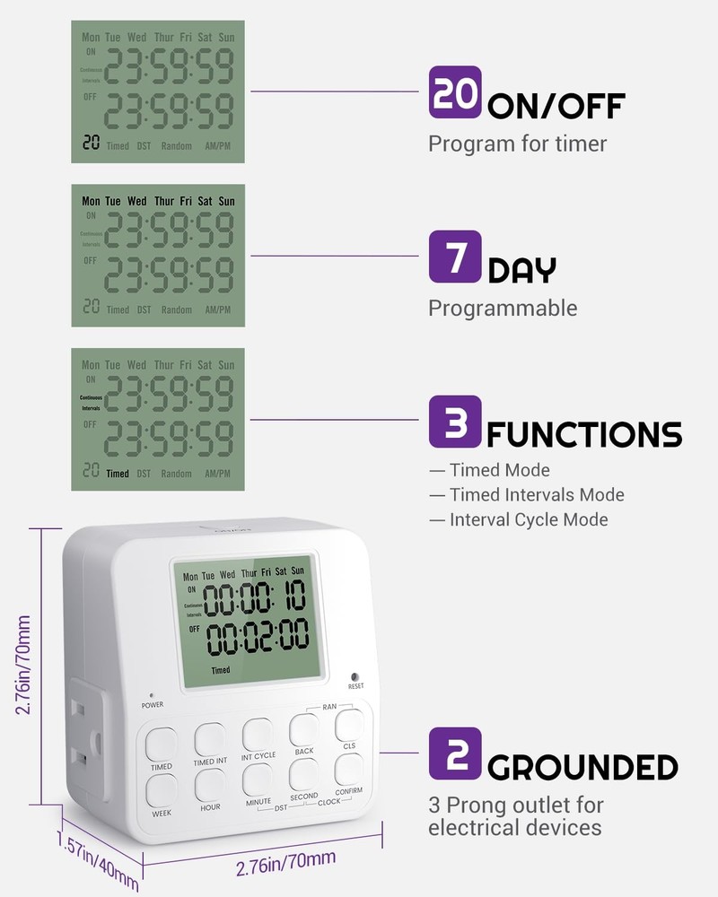 NEARPOW Digital Timer Outlet, Infinite Interval Repeat Cycle 1 Pack, White