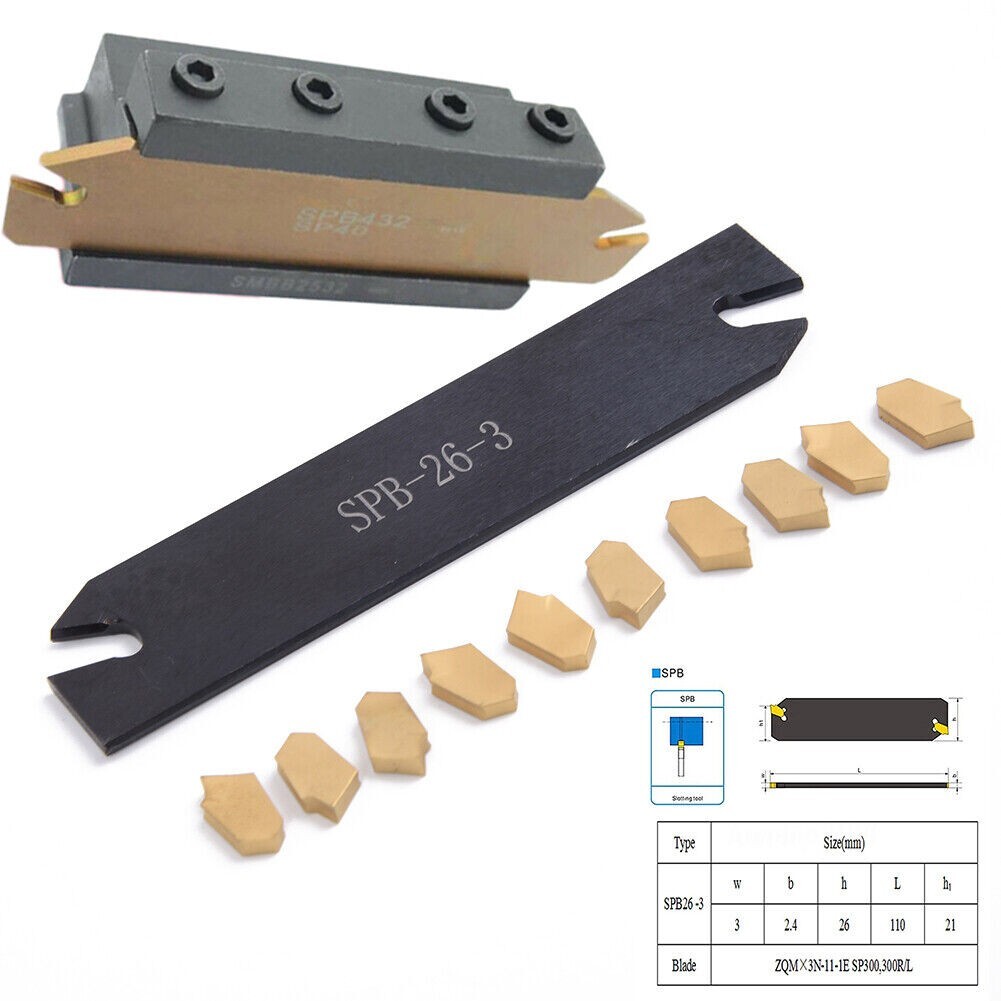 10 Pcs GTN-3 SP300 Insert Lathe Cut Off Grooving Parting Tool Holder SPB26 -3