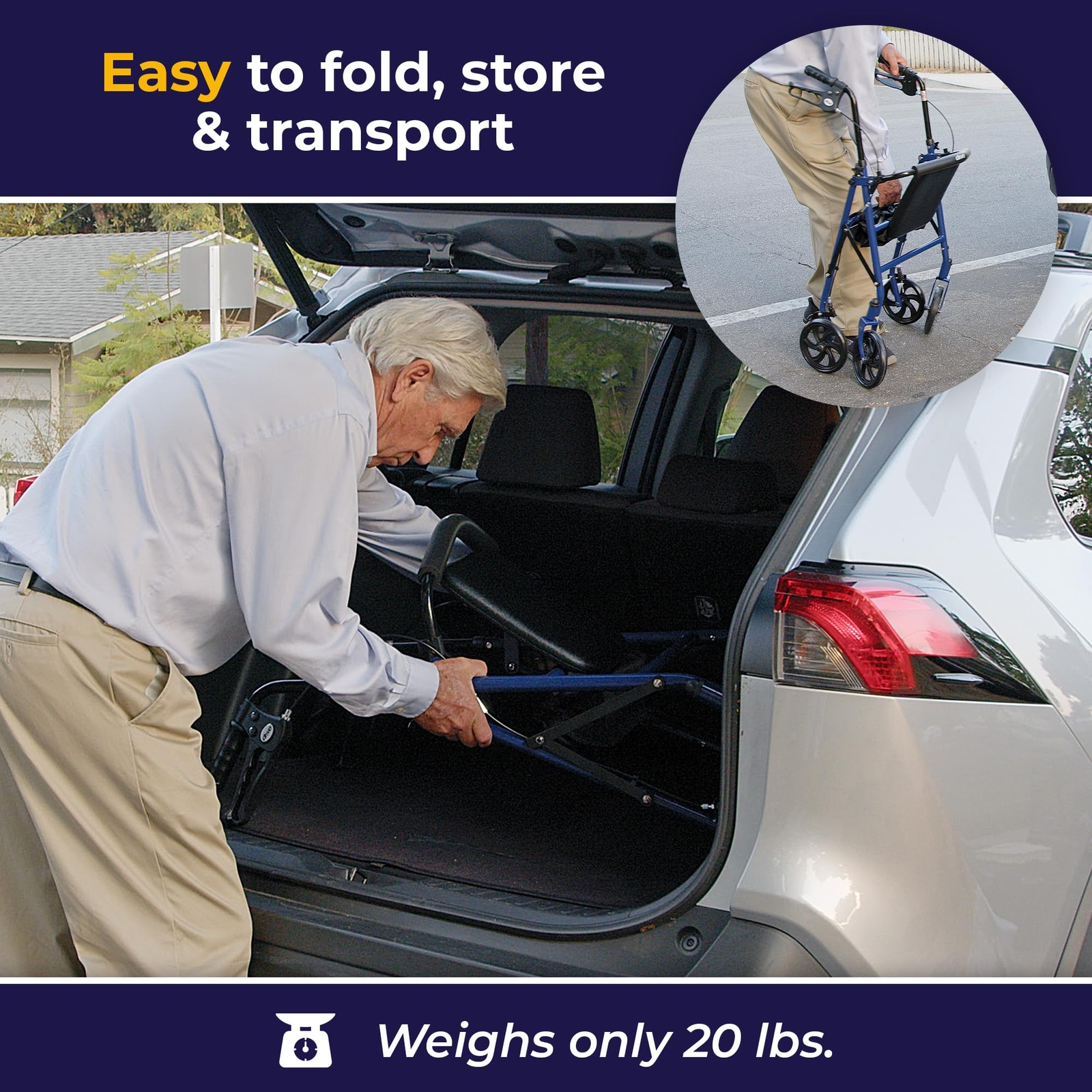 Drive Medical 10257BL-1 4 Wheel Rollator Walker With Seat, Steel Rolling Walker,