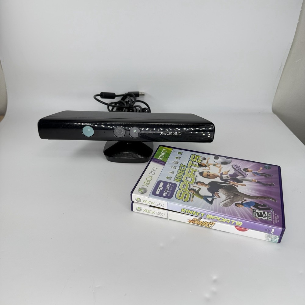 Microsoft Model 1414 Xbox 360 Kinect Sensor Bar Camera with 2 Games Adventures