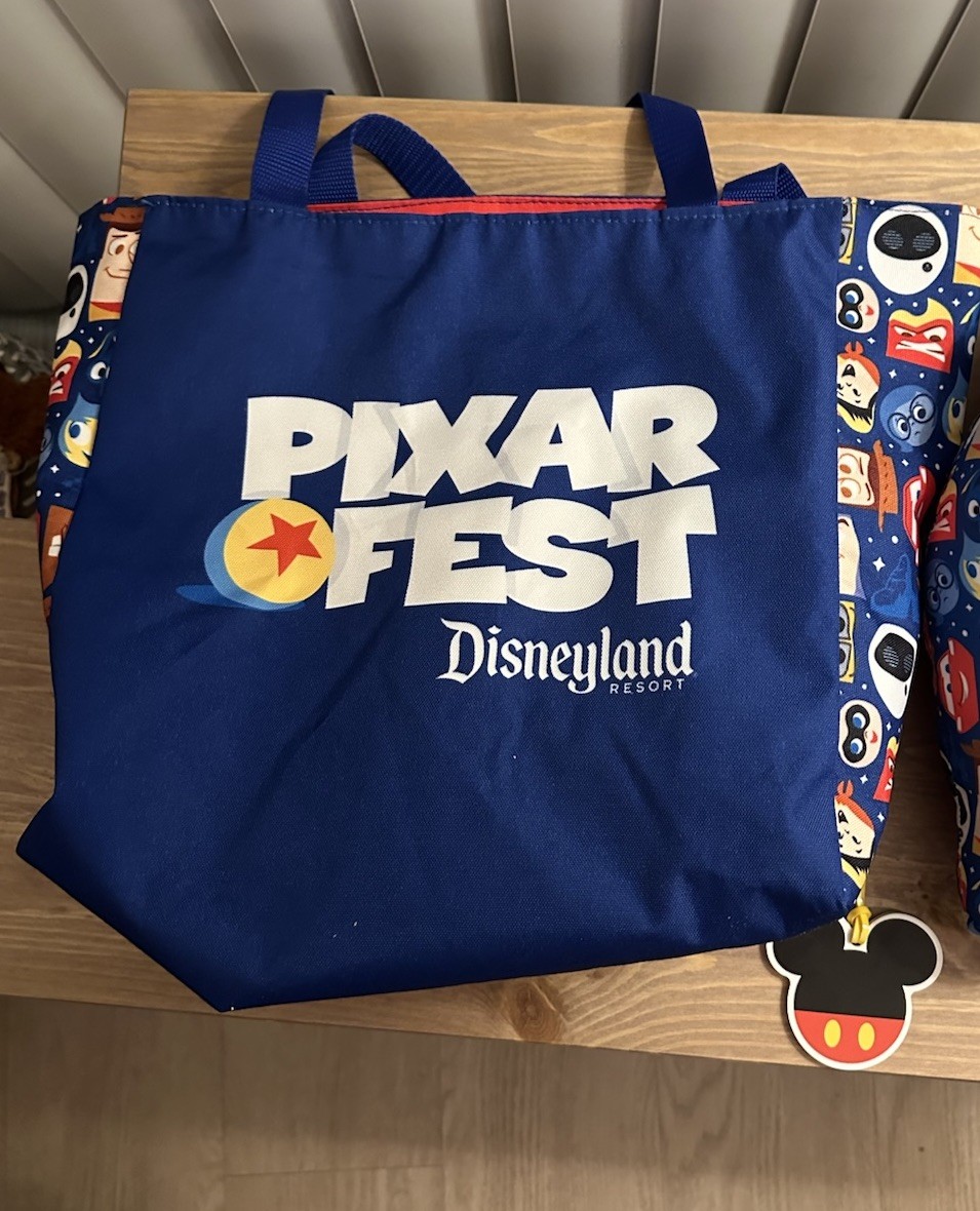 Disneyland Pixar Fest Tote Bag & Character Neck Pillow Set w/ Mickey Luggage Tag
