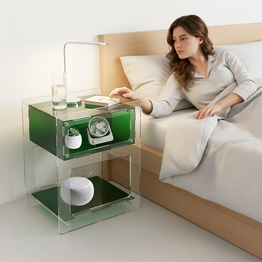 Acrylic Side Table Green Transparent Small Coffee Sofa End Table, Side Table