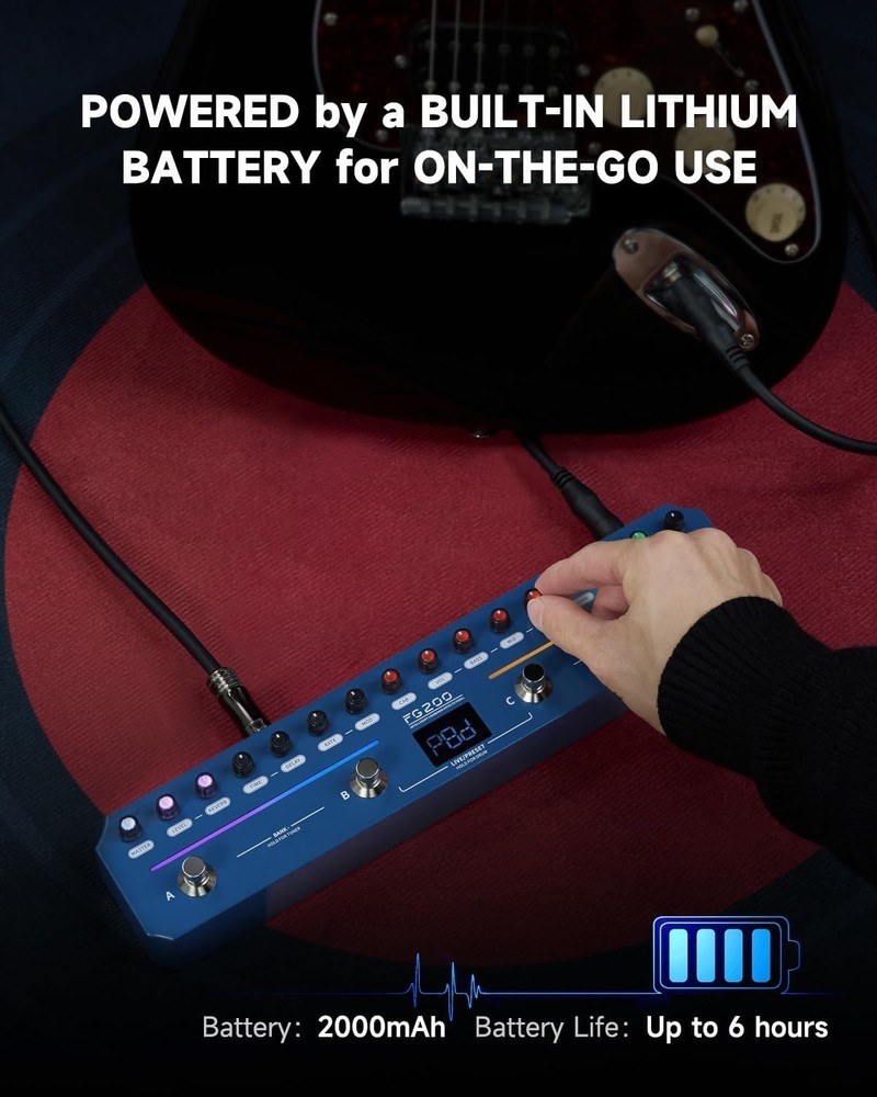 Creative Guitar Effects Processor with 7 Modules & Built-in Drum Machine - Blue