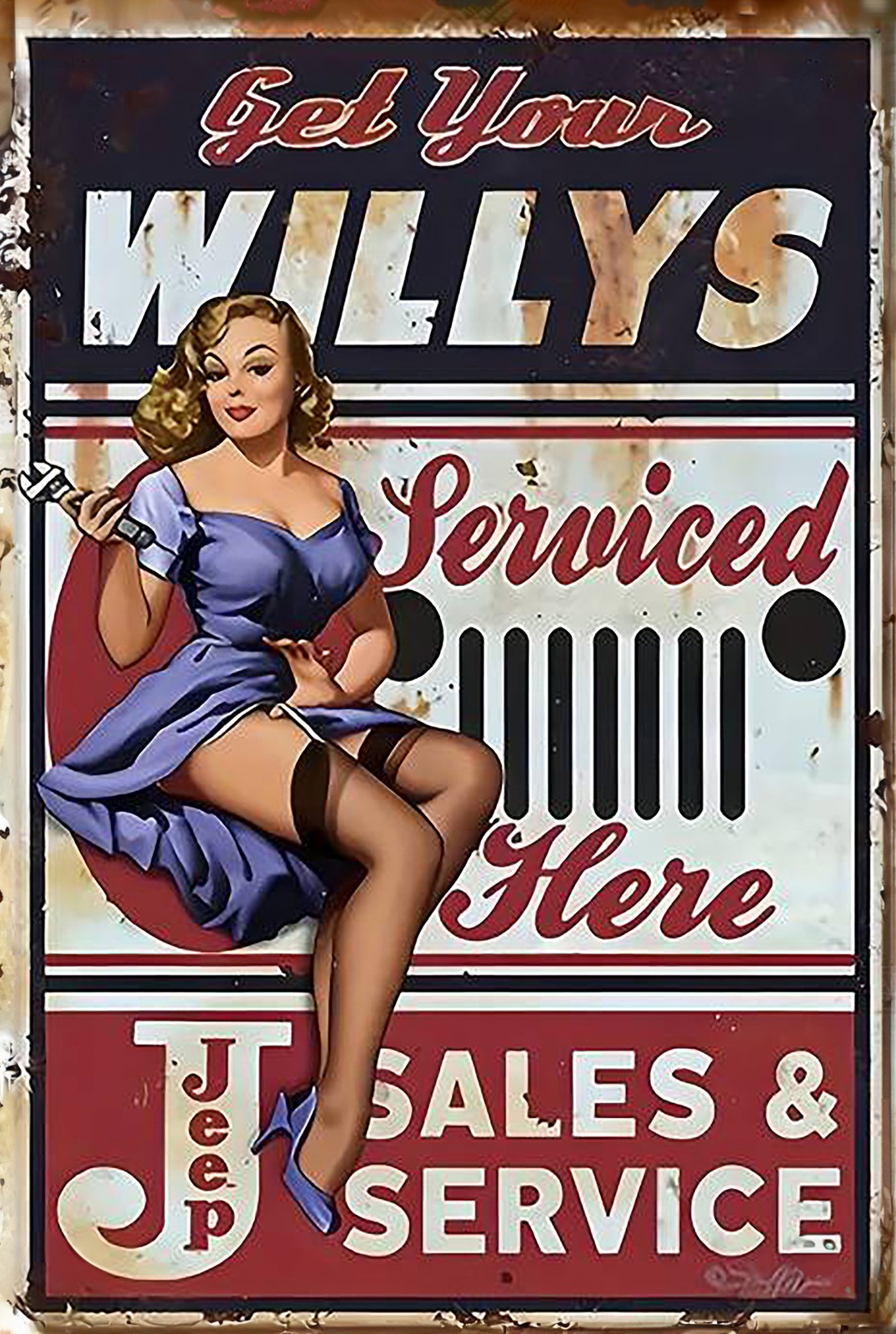 Get Your Willys Serviced Jeep Aluminum Weatherproof Funny Sign p1267