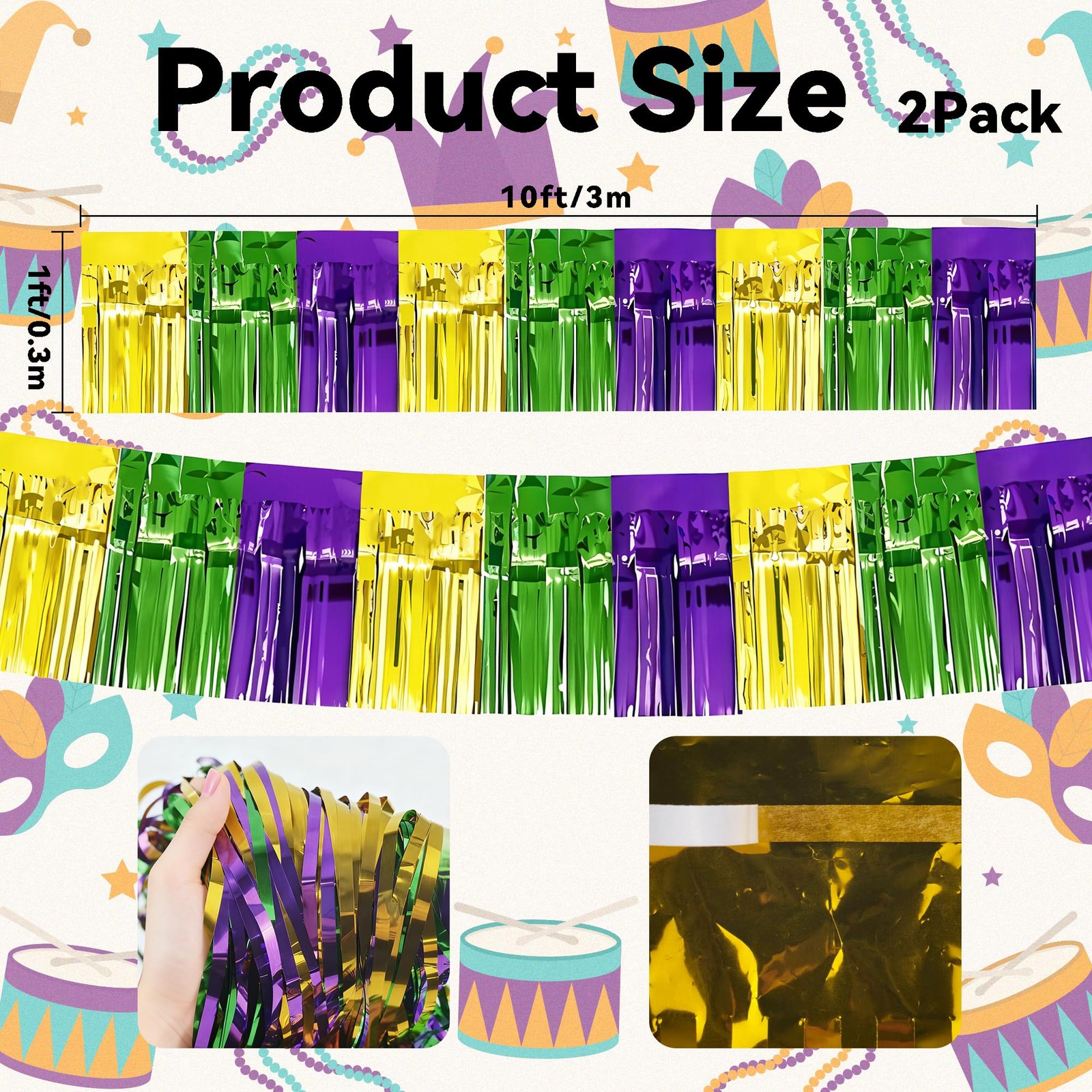 Mardi Gras Decorations 2 Pack Gold Green Purple Streamers | Mardi Gras Party...