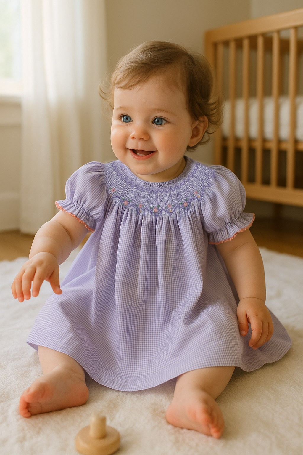 NWT Petit Ami Purple Lavender Smocked Bishop Baby 2pc Dress 6 Months 6M Girls